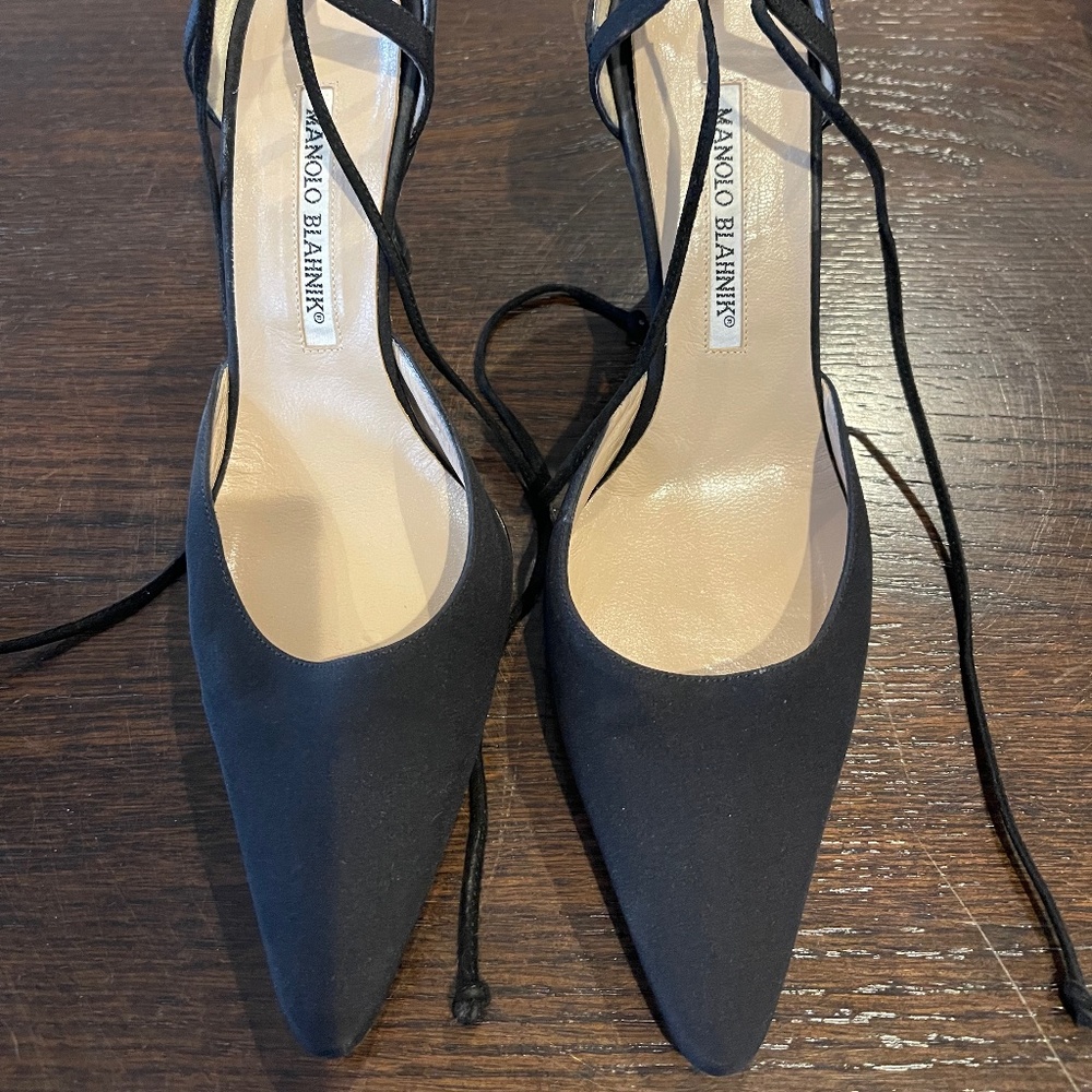 Manolo Blahnik Satin Tie Pumps